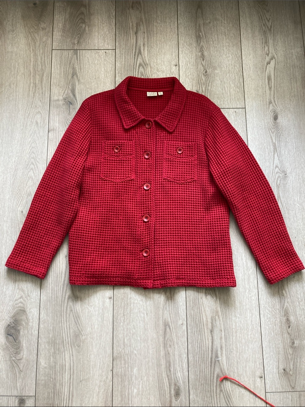 Cabela’s Waffle Knit Jacket Oversized Women’s 2XL Red Button Down Shacket Fall